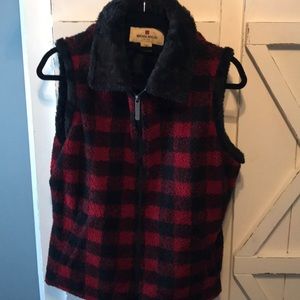 Wool rich red and black plaid Vest